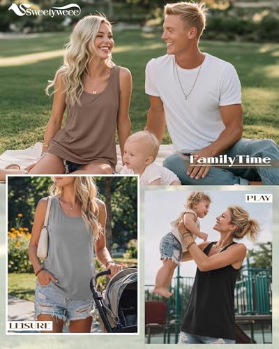 4 Pack Women's Nursing Tank Tops - color: Black, Light Gray, White, Coffee, size: XX-Large