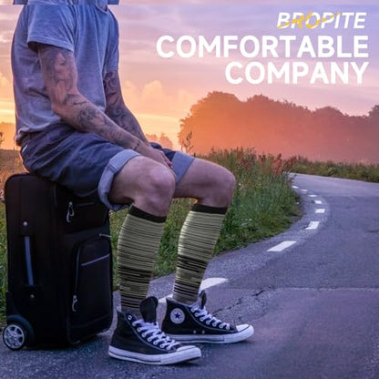 bropite Open Toe Compression Socks for Women，3 Pairs Toless Knee-High Socks - color: B-stripe Open, size: Large-X-Large