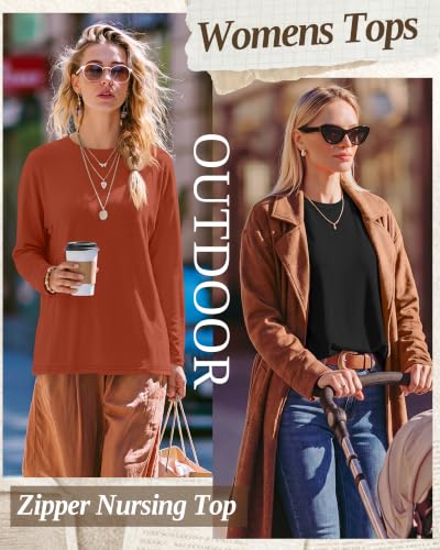 3 Pack Nursing Breastfeeding Tops - color: Caramel, Light Green, Black, size: XX-Large