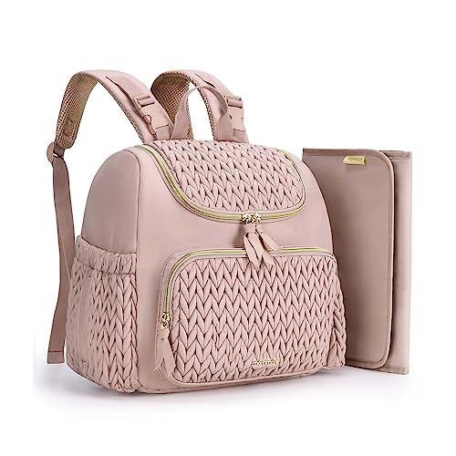 mommore Diaper Bag Backpack, Stylish Mini Travel Bag with Changing Pad - color: Pink, size: Small