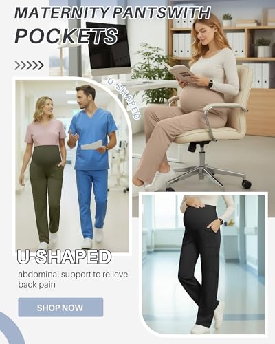 3 Pack Women's Maternity Scrub Pants with 6 Pockets - color: Black, Army Green, Khaki, size: Large