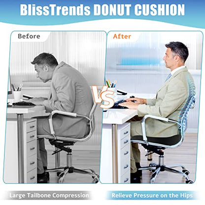 BlissTrends Donut Pillow Seat Cushion, Memory Foam Lifting Cushions(Black) - color: Black, size: Large