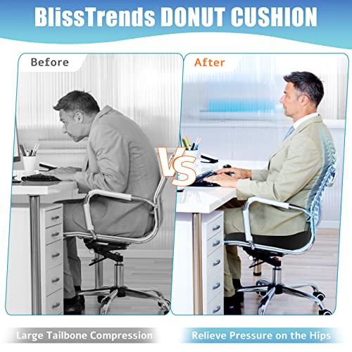 BlissTrends Donut Pillow Seat Cushion, Memory Foam Lifting Cushions - color: Black, size: X-Large
