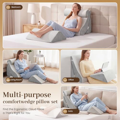 4PCS Wedge Pillow,Adjustable Support Pillow for Pain Free Recovery - color: Gray + Light Gray