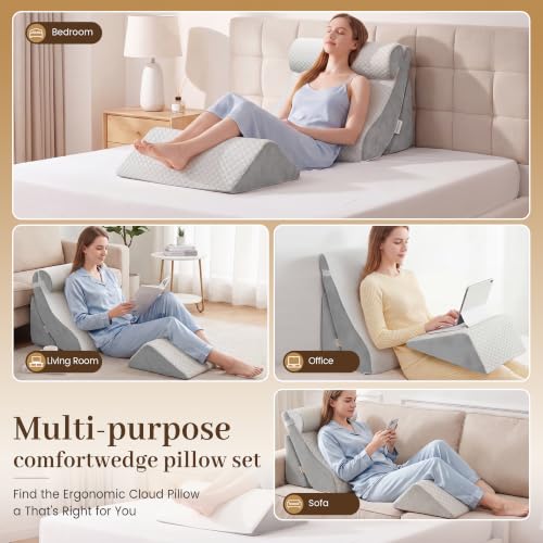 4PCS Wedge Pillow,Adjustable Support Pillow for Pain Free Recovery - color: Gray + Light Gray