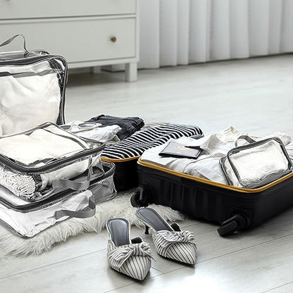Hillban 6 Pcs Large Clear Packing Cubes for Travel, 3 Sizes PVC Bags, Gray - color: Gray