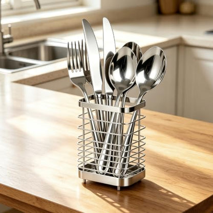 Utensil Holder, Stainless Steel Utensil Drying Rack for Kitchen Counter - color: Large, Silver