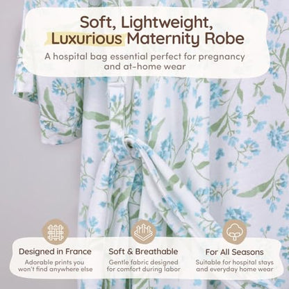 Maternity Robe - Botanical Collection - color: Blue Botanical, size: Large