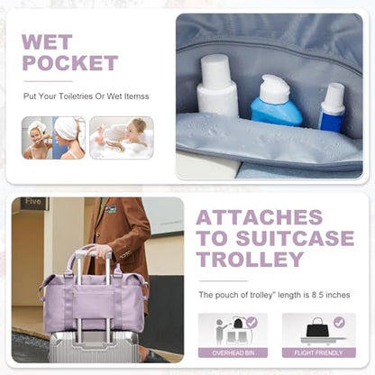 Travel Duffel Bags for Women,Carry-On Weekender Overnight Bag - color: Light Purple, size: Extra Large