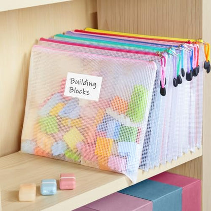 Sooez 14 Pack Mesh Zipper Pouch Bags, A4 Letter Size, Classroom Zipper Bags - style: 14 Pack