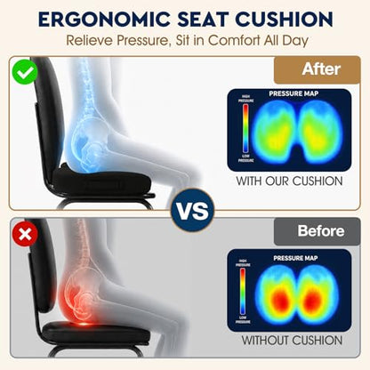 TushGuard Seat Cushion, Memory Foam Office Chair Cushion - Black, Large - color: Black, size: Large