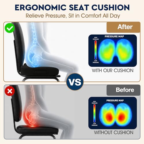 TushGuard Seat Cushion, Memory Foam Office Chair Cushion - Black, Large - color: Black, size: Large