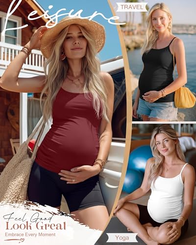 4 Pack Maternity Tank Tops - color: Burgundy, Navy Blue, White, Black, size: X-Large