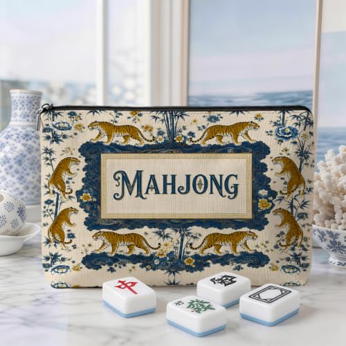 Blue Gold Chinoiserie Mahjong Tile Bag Tiger Peony Makeup Bag (Case Only) - color: Multicolor 1810