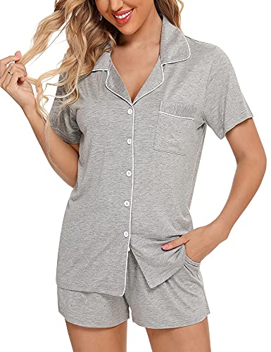 Anjue Womens Pajamas Set Short Sleeve Button Down Soft Pj Sets S-XXL - color: A.light Grey, size: Medium