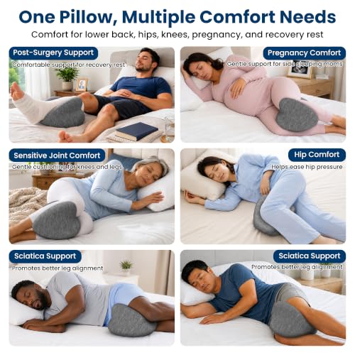 Knee Pillow for Side Sleepers Hip Pain, Gel Memory Foam, Grey - color: Grey