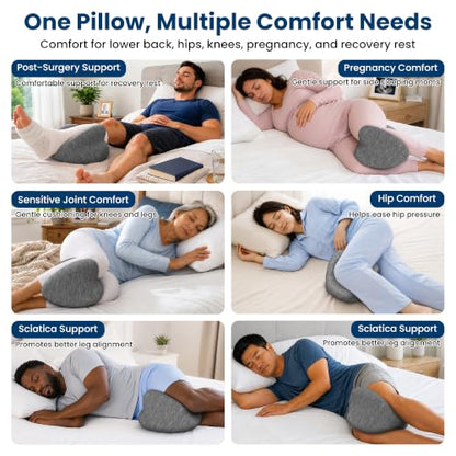 Knee Pillow for Side Sleepers Hip Pain, Gel Memory Foam, Grey - color: Grey