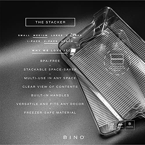 BINO | Stackable Storage Bins, Medium - 4 Pack THE STACKER COLLECTION Clear Plastic Built-In Handles BPA-Free Containers for Organizing Kitchen Pantry Multi-Use Organizer Bins - size: Medium (Pack of 2)
