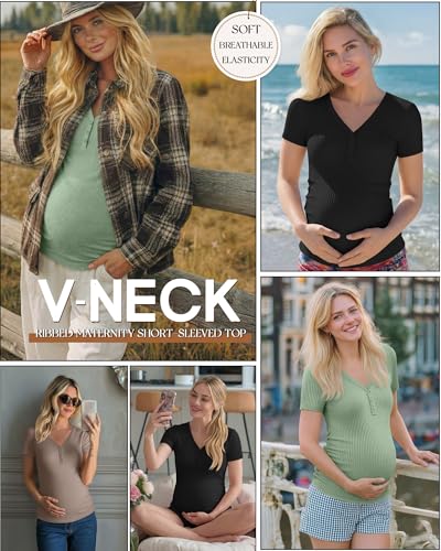 3 Pack Women's Maternity Shirts - color: Gray Green, Light Coffee, Black, size: Small