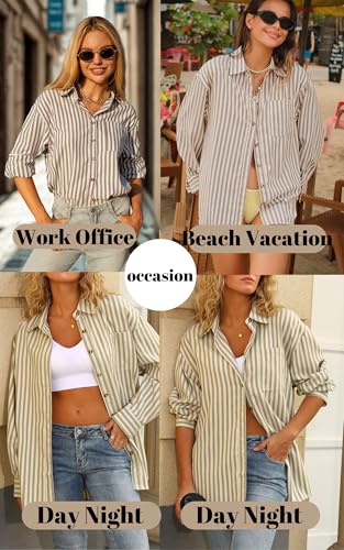 CHYRII Women's Striped Button Down Long Sleeve Blouse - color: Olive Green, size: X-Large