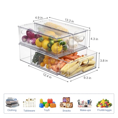 Fridge Organizers and Storage Pull Out Drawer, 2 Small + 1 Large - size: 2 Small + 1 Large