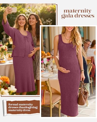 Maternity Dress Set 2 Piece for Baby Shower Party - color: Wine Red, size: X-Large