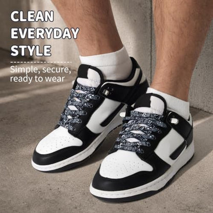 Stepace 2 Pairs Rainbow Elastic No Tie Shoe Laces for Sneaker Paisley Print - color: Black Paisley