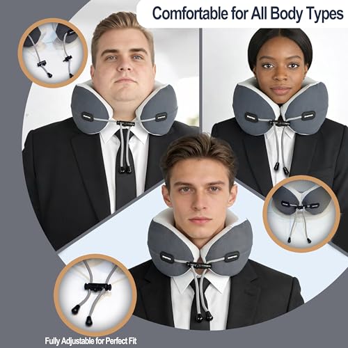 Travel Neck Pillow, Memory Foam Airplane Pillow for Long Flights - color: Grey