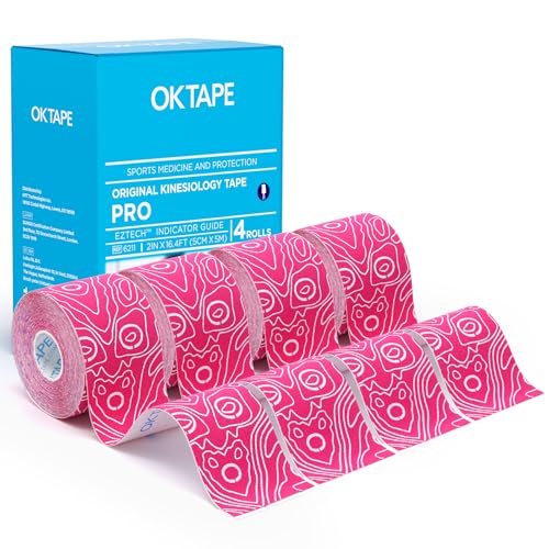 OK TAPE PRO Kinesiology Tape Uncut Roll Bulk, Elastic Physical Therapy Tape - color: Pink, size: 4 pack
