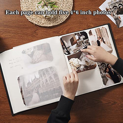 Pssoss Large Linen DIY Scrapbook Album with Writing Space, 100 Pages, Black - color: Black