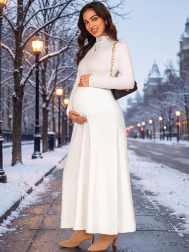 Maternity Skirt Over Belly High Waist Midi Work Skirt - color: White, size: XX-Large