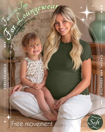 Xaatren 3 Pack Women's Maternity Short Sleeve Shirts - color: Camel, Beige, Army Green, size: Medium
