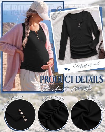 Maternity Long Sleeve Shirt Pregnancy Top - color: Black, size: Small
