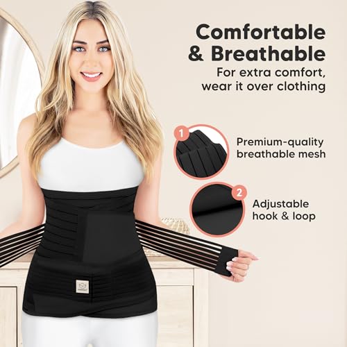 3 in 1 Postpartum Belly Support Recovery Wrap Band (Midnight Black, M/L) - color: Midnight Black, size: M/L, Waist 25"-35”