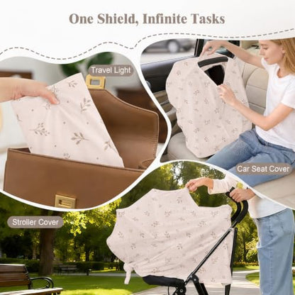 Basumee Nursing Cover for Breastfeeding Breathable Mesh 360 Full Privacy - color: Almond Beige Branches, size: 1 Pack