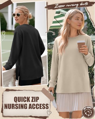 Ficerd 3 Pack Womens Nursing Tops for Breastfeeding - color: Coffee, Apricot, Black, size: Small