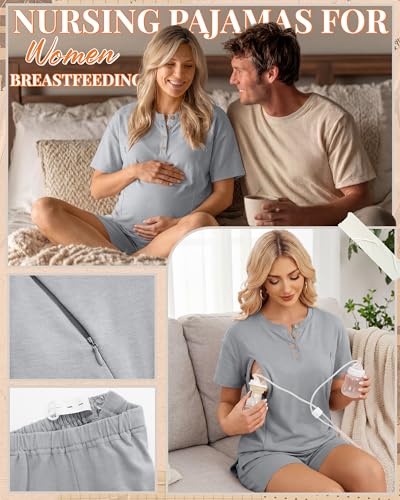 Maternity Nursing Pajama Set - color: Light Gray, size: XX-Large