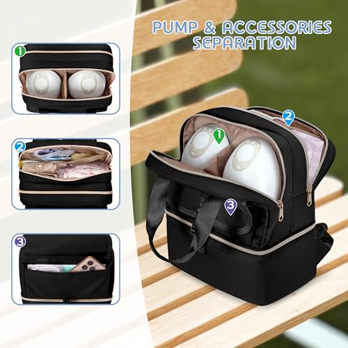 Fasrom Breast Pump Bag with Cooler Compartment, Wearable Pumping Backpack - color: Black