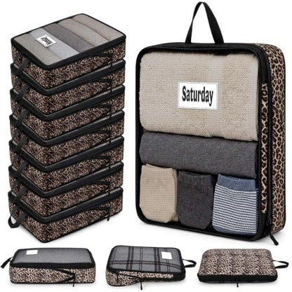 7 Pcs Packing Cubes for Travel Days of Week, Black Brown, L - color: Black Brown, size: L