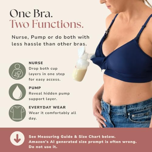 Simple Wishes Pumping Bra Hands Free, Nursing Bra for Breastfeeding - color: Indigo, size: Large