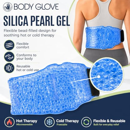 Body Glove Silica Pearl Back Ice Pack Wrap, Reusable Hot or Cold Compress Gel Pack for Back, Adjustable Ice Wrap for Lower Back Pain, Flexible Cold Pack for Injuries