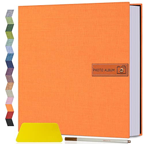 Popotop Large Photo Album Self Adhesive 4x6 5x7 8x10 Scrapbook Album DIY Picture Book,Gifts for Mom,Family Baby and Wedding,with Metal Pen and Plastic Board - color: Orange, size: 11.5"x10.6"40pages