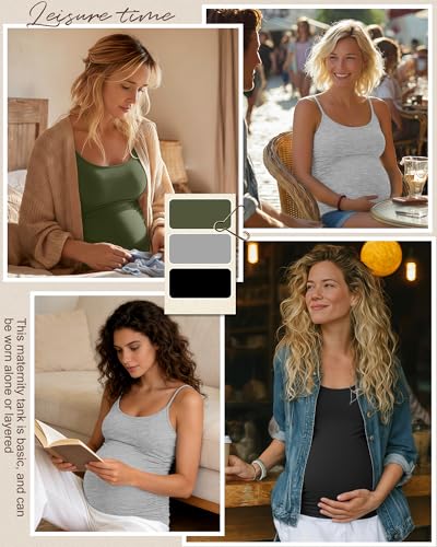 Ficerd 3 Pack Women's Maternity Tank Tops - color: Army Green, Light Gray, Black, size: Medium