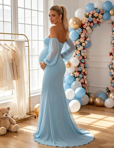 Maternity Off-Shoulder Mermaid Gown Chiffon Sleeve Dress - size: Large