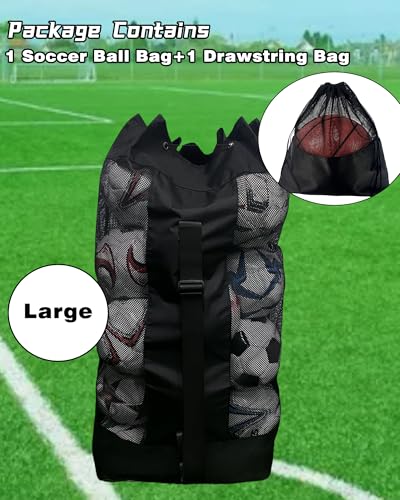 Soccer Ball Bag for Coaches,Heavy Duty Mesh Ball Bag Drawstring Bag - color: Black, size: Large