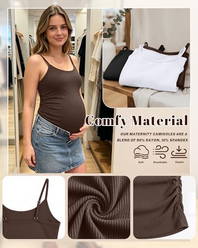 3 Pack Women's Maternity Tank Tops - color: Black, White, Coffee, size: XX-Large