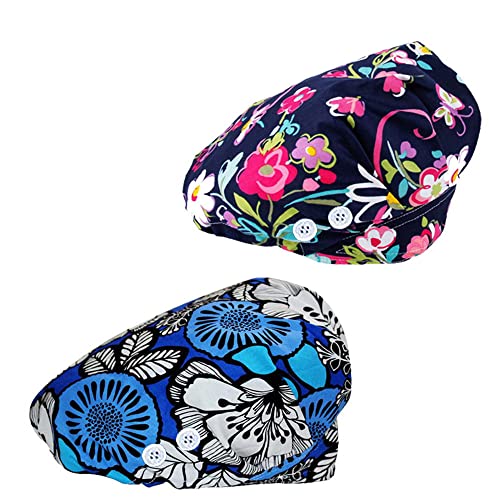 4Pcs Scrub Caps for Women Nurse Surgical Hats Adjustable Working Cap Satin-Lined Doctor Hat with Sweatband and Buttons - color: Multi Color F