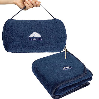 BlueHills Premium Soft Rolled Travel Blanket Pillow Airplane - Navy Blue - color: R04-navy Blue