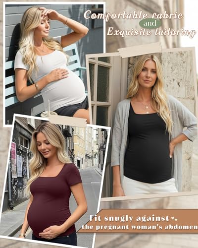 4 Pack Womens Maternity T Shirts - color: Light Green, Wine Red, White, Black, size: Large