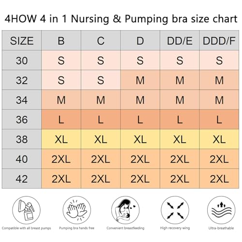4HOW Pumping Bra Hands Free Pumping and Nursing Bra All in One - color: Black+beige, size: Large